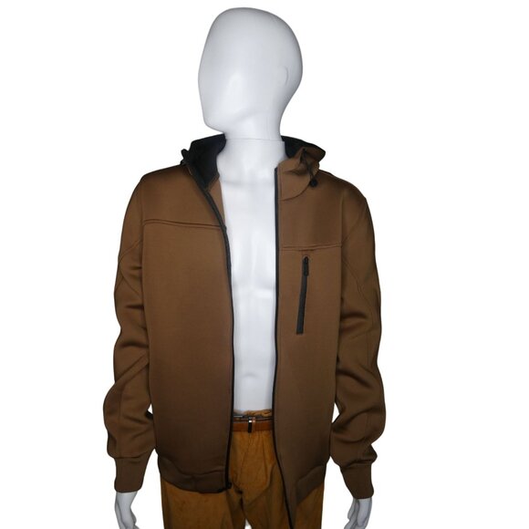 Marc AsMens Brown Hooded Softshell Jacket With Zippered Pocket & Full Zip Closur - Picture 3 of 9